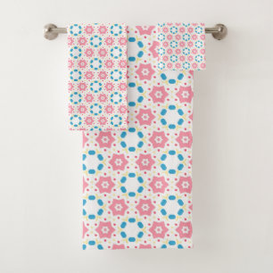 Rosa Stern Blume Blau Punkte Muster Badhandtuch Set