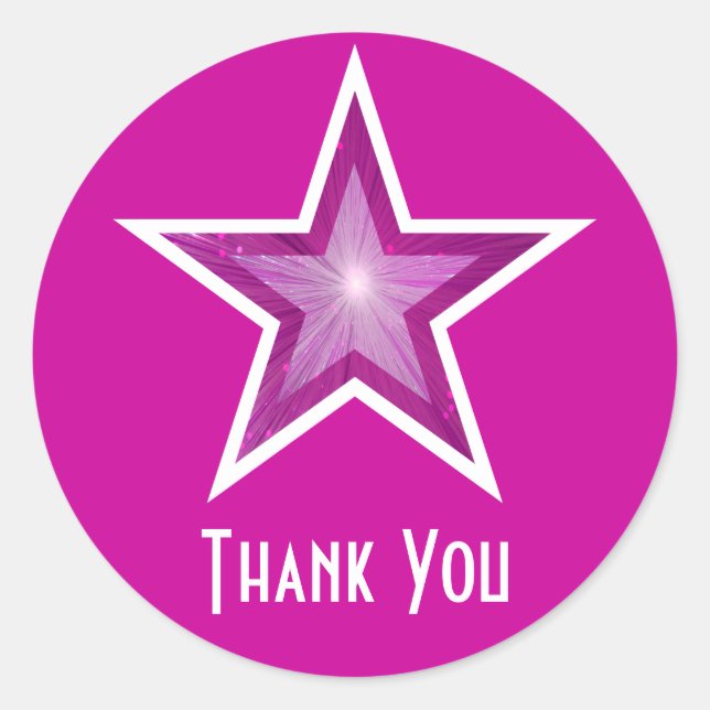 Rosa Stern "Danke", runder Aufkleber pink (Vorderseite)