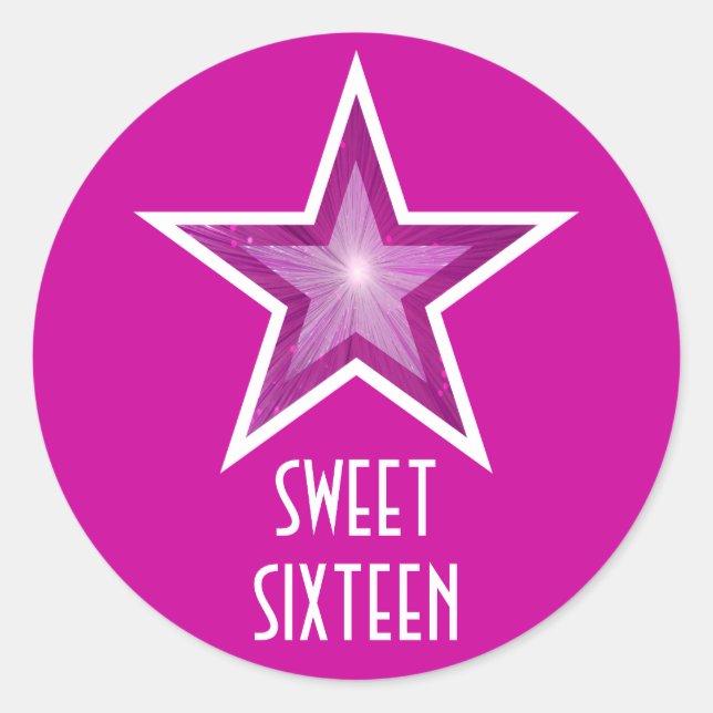 Rosa Sterne "16 . Geburtstag" Rundaufkleber pink Runder Aufkleber (Vorderseite)