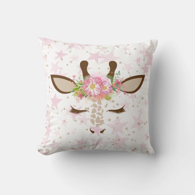 Rosa Sterne Floral Giraffe Kissen (Vorderseite)