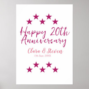 rosa Sterne glückliches 20. Jubiläum Hochzeit tren Poster