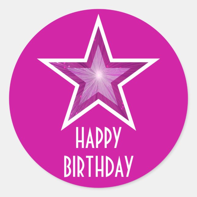 Rosa Sterne "Happy Birthday" Rundaufkleber pink Runder Aufkleber (Vorderseite)