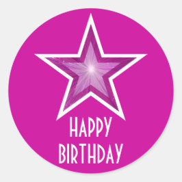 Rosa Sterne "Happy Birthday" Rundaufkleber pink Runder Aufkleber