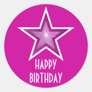 Rosa Sterne "Happy Birthday" Rundaufkleber pink Runder Aufkleber