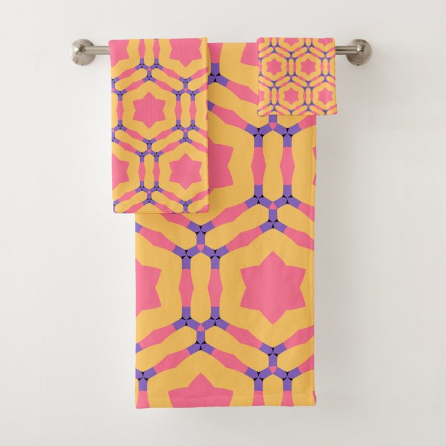 Rosa Sterne Hexagon Muster Badhandtuch Set (Insitu)