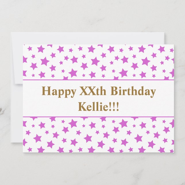 Rosa Sterne mit Botschaft zum Geburtstag Einladung (Vorderseite)