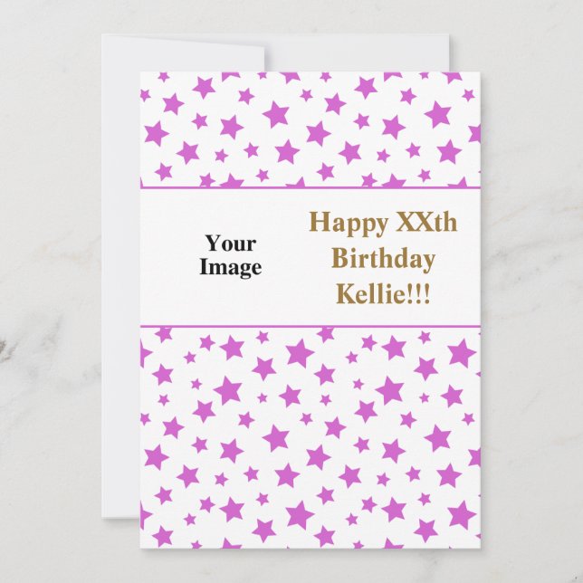 Rosa Sterne mit Message Foto Geburtstag Einladung (Vorderseite)