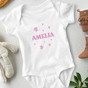 Rosa Sterne mit Namen Süße Baby Mädchen Bodysuit Strampler