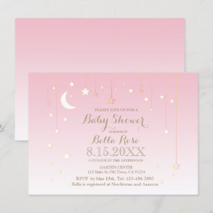 Rosa-Sterne-Mond-Baby-Dusche Einladung