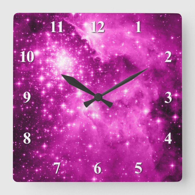 Rosa Sterne Quadratische Wanduhr (Vorderseite)