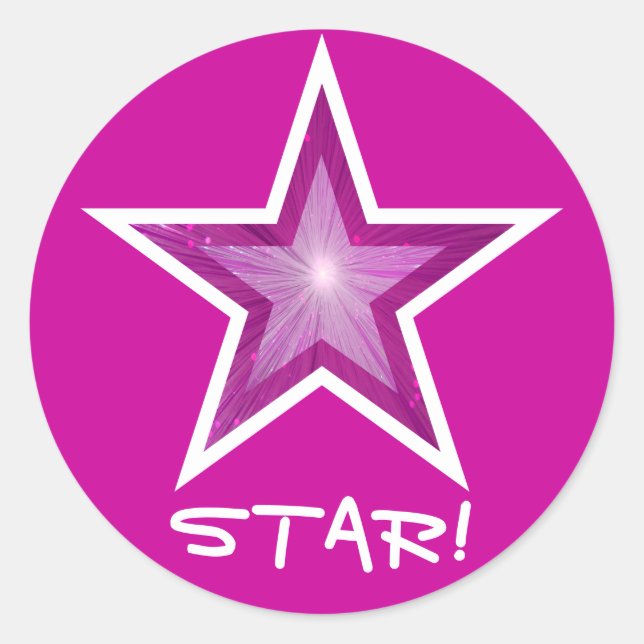 Rosa Sterne 'STAR' runder Aufkleber pink! (Vorderseite)