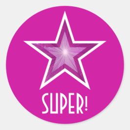 Rosa Sterne "SUPER" runder Aufkleber pink!