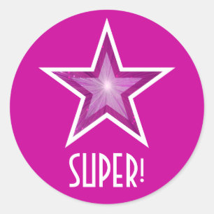 Rosa Sterne "SUPER" runder Aufkleber pink!