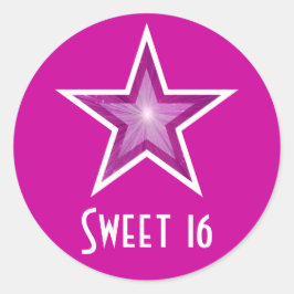 Rosa Sterne "Sweet 16" runde Aufkleber pink