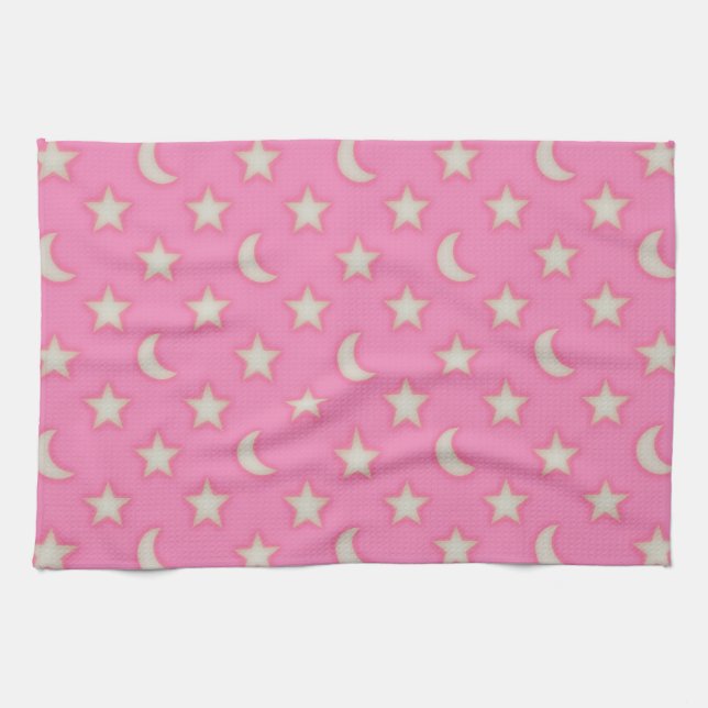 Rosa Sterne und Mondmuster Handtuch (Horizontal)