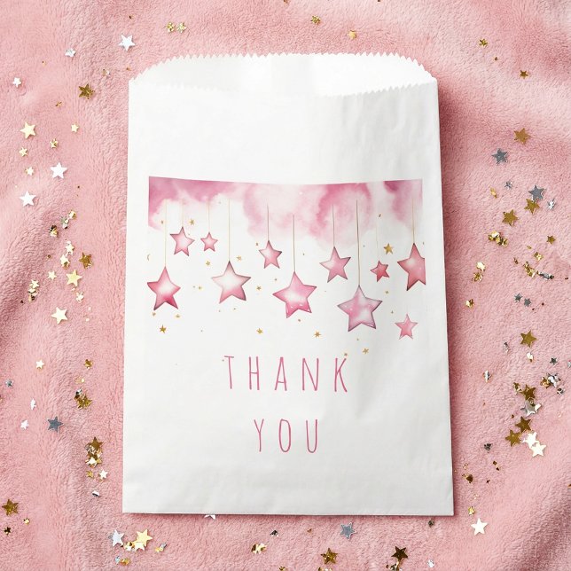 Rosa Sterne Vielen Dank Geschenktütchen (Pink stars thank you favor bag.)