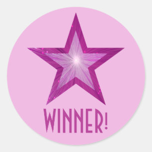 Rosa Sterne "WINNER" runder Aufkleber hellrosa!