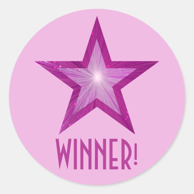 Rosa Sterne "WINNER" runder Aufkleber hellrosa! (Vorderseite)