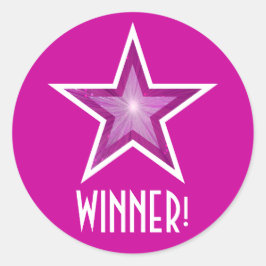 Rosa Sterne "WINNER" runder Aufkleber pink!