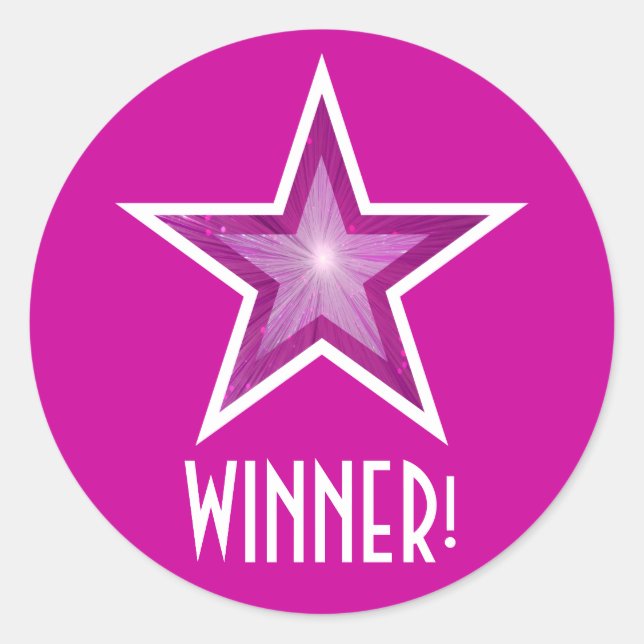 Rosa Sterne "WINNER" runder Aufkleber pink! (Vorderseite)