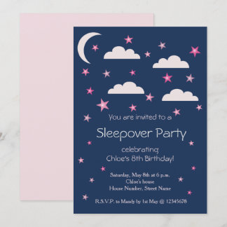 Rosa Sterne Wolken Blauer Geburtstag Sleepover Par Einladung