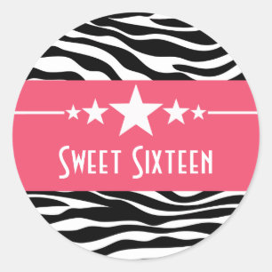Rosa Sterne Zebra Print Sweet 16 Stickers