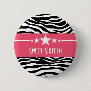 Rosa Sterne Zebra Print Sweet 16 Taste Button
