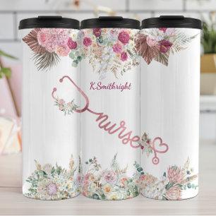 Rosa Stethoskop Florales Krankenpflegetribut Thermosbecher