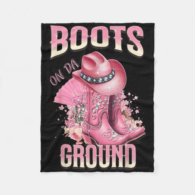 Rosa Stiefel auf Da Ground Western Cowgirl Hut und Fleecedecke (Vorderseite)