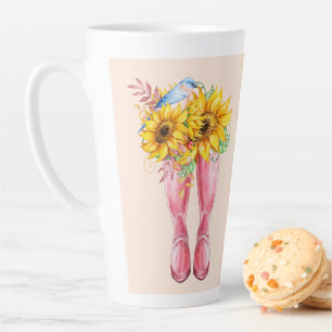 Rosa Stiefel, Blauer Vogel und Sonnenblumen Milchtasse