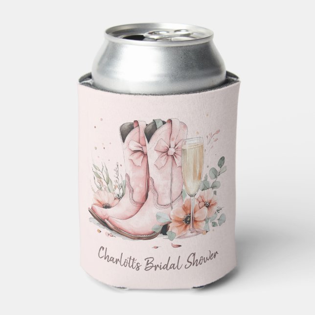 Rosa Stiefel & Sprudelnde Champagner-Glas-Hochzeit Dosenkühler (Kanne Vorderseite)
