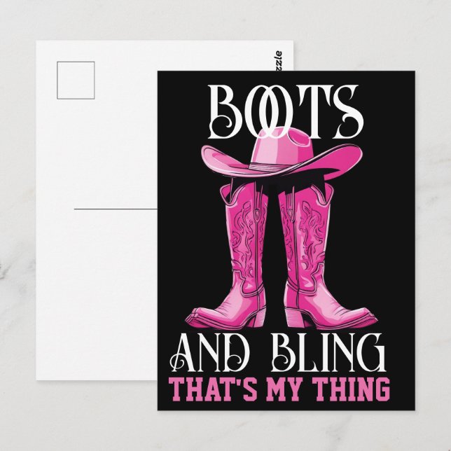 Rosa Stiefel und Bling das ist mein Ding Postkarte (Vorne/Hinten)
