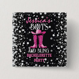 Rosa Stiefel und Bling-Junggeselinnen-Abschied Button
