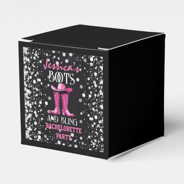 Rosa Stiefel und Bling-Junggeselinnen-Abschied Geschenkschachtel (Vorderseite)