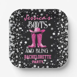 Rosa Stiefel und Bling-Junggeselinnen-Abschied Pappteller