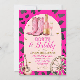 Rosa Stiefel und Bubbly Western Brautparty Einladung