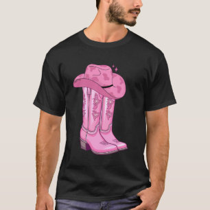 Rosa Stiefelhut-Cowgirl T-Shirt