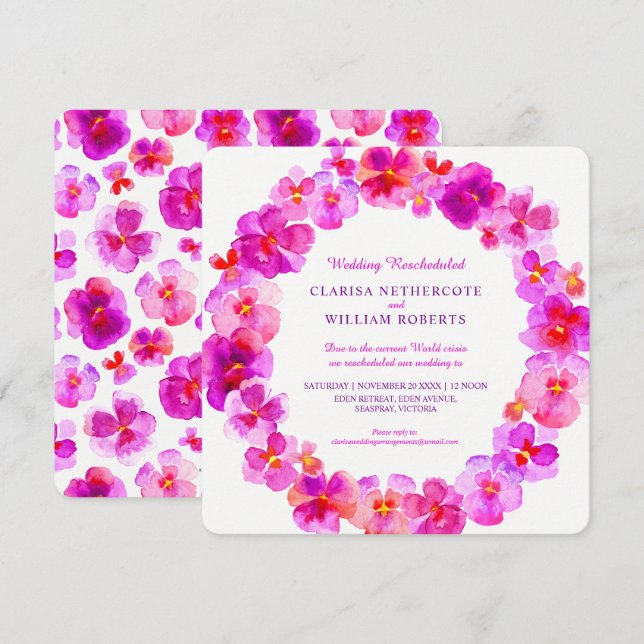 Rosa Stiefmütterchen Aquarell Blume Hochzeit neu g Einladung (Vorne/Hinten)