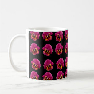 Rosa Stiefmütterchen auf schwarz, Kaffee-Tasse Kaffeetasse