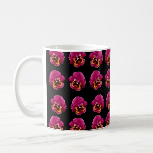 Rosa Stiefmütterchen auf schwarz, Kaffee-Tasse Kaffeetasse (Links)