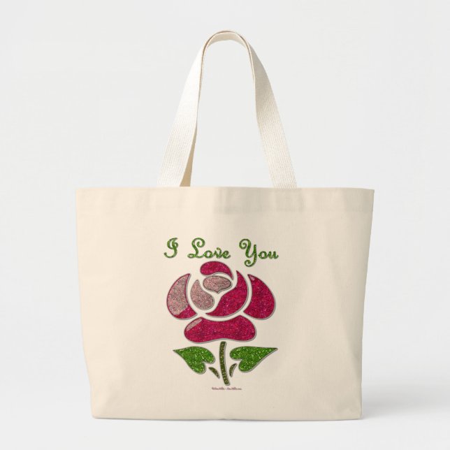 Rosa Stift Rose I Liebe Sie Jumbo Stoffbeutel (Vorne)