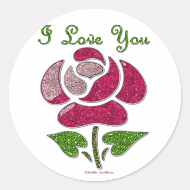 Rosa Stift Rose I Liebe Sie Runder Aufkleber (Vorderseite)