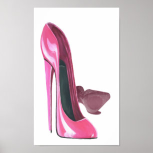 Rosa Stilett beschuht Kunst-Plakat Poster