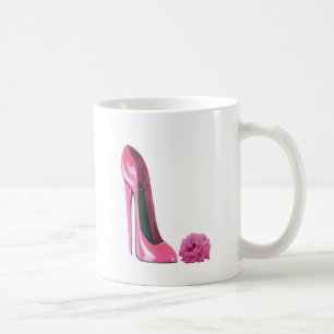 Rosa Stilett-Schuh und rosa Rosen-Kunst Kaffeetasse