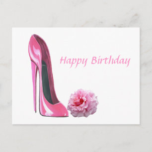 Rosa Stiletto Shoe Kunst und schöne Rose Postkarte
