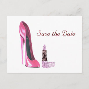 Rosa Stiletto Shoe und Lipstick Art Ankündigungspostkarte