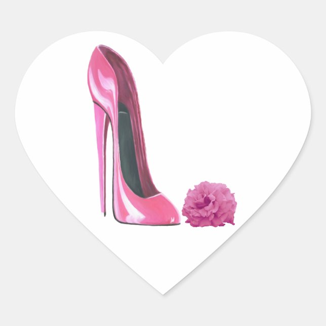 Rosa Stiletto Shoe und Rosenkunst Herz-Aufkleber (Vorderseite)