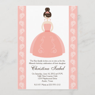 Rosa Stille Kleid Brünett Quinceanera Einladungen