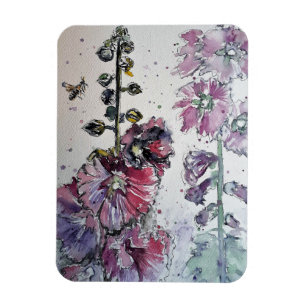 Rosa Stockrosen-Blumen-Aquarell-Magnet Magnet