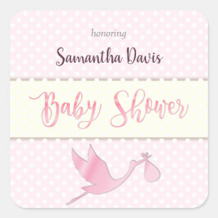 Rosa Storch-Baby-Babyparty Quadratischer Aufkleber